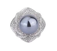 TYERY Bague en Argent S925, Bague Ouverte en Perles à Visage Large Pour Femmes, Bague D'Index Pour Enfantsperle noire