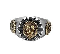 TYERY Bague en Argent Sterling S925 Ouvertures de Lion Mâle Réglable Bijoux Anciens en Argent ThaïlandaisConvient à la taille 18-24# HK, Ouverture réglable