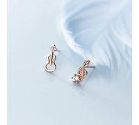 TYERY Boucles D'Oreilles Asymétriques en Argent S925 Pour Petite Dame, Jolies Boucles D'Oreilles en Violon à Diamants Micro-Fixésrose d'or, argent 925