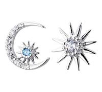 TYERY Boucles D'Oreilles en Argent S925, Bijoux D'Oreille de Soleil de Lune Asymétrique en Diamant Bleu Coréenargent, argent 925