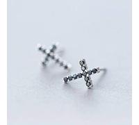 TYERY Boucles D'Oreilles en Argent S925, Mode Coréenne Féminine avec Boucles D'Oreilles Croix Noires en Diamants, Bijoux de Boucles D'Oreilles Personnalisées Pour Hommes Et Femmesboucles d'oreilles e