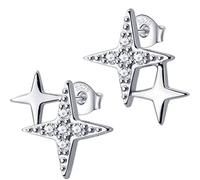 TYERY Boucles D'Oreilles Petite Étoile en Argent S925, Boucles D'Oreilles Météore Étoile à Quatre Branches en Diamant Coréenboucles d'oreilles en argent s925