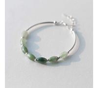 TYERY Bracelet en Argent 925, Bracelet en Jade Féminin, Bracelet en Jade Perle Ronde Personnalisé, Bijoux à la Mainbracelet en argent s925