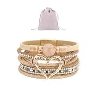 TYFGRT 1 Bracelet Multicouche Et 1 Pochette À Bijoux, Bracelet en Cuir Tissé À La Main, Bracelet Vintage pour Femme, Bracelet Mode