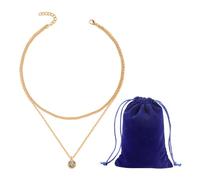 TYFGRT 1 Collier Double Couche Et 1 Sac De Rangement, Collier Pendentif pour Femme, Collier en Strass, Collier Élégant, Bijoux pour Femme, Accessoires Vestimentaires
