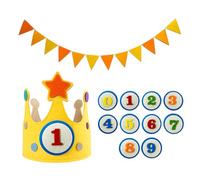 TYFGRT 1 Couronne d'anniversaire pour Enfants, 1 Fanion, Couronne d'anniversaire avec Chiffres, Chapeau De Décoration De Fête d'anniversaire, Couronne d'anniversaire pour Garçons Et Filles.