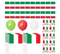 TYFGRT 1 Ensemble De Décoration De Drapeau Italien, 30 Ballons De Fête, 1 Drapeau À Ficelle, 10 Drapeaux Agités À La Main, Adaptés À La Décoration De Fête Et Aux Matchs De Football