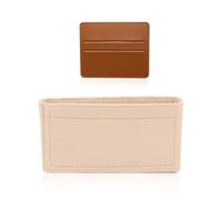 TYFGRT 1 Sac De Rangement En Feutre Beige, 1 Porte-Cartes En Cuir Marron, Organisateur Multifonction, Insert De Rangement De Sac À Dos De Sac À Main