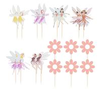 TYFGRT 12 Pièces De Décoration De Gâteau De Fée De Fleurs, 6 Pièces De Décoration De Gâteau De Fleur, Décorations De Gâteau De Joyeux Anniversaire, Décorations De Fée, Décorations De Fête De Filles