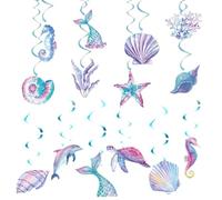 TYFGRT 14 Pièces Décorations Suspendues, Décorations Suspendues Vie Marine, Décorations d'anniversaire pour Enfants, Décorations d'anniversaire Sirène, Décorations du Monde sous-Marin