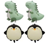 TYFGRT 2 Ballons Pingouin Et 2 Ballons Dinosaures, Ballons Animaux en Aluminium, Décorations De Fête pour Enfants, Ballons De Dessin Animé Créatifs, Ballons Mignons pour Enfants.
