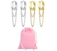 TYFGRT 2 Paires De Boucles d'oreilles Double Chaîne Et 1 Pochette en Velours, Boucles d'oreilles Simples À La Mode, Boucles d'oreilles De Style Créatif, Boucles d'oreilles pour Femmes