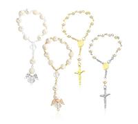 TYFGRT 2 Pièces Bracelets Aile d'ange Et 2 Pièces Bracelets Croix, Bracelets Imitation Perles, Bracelets Élégants, Bracelets Femme, Accessoires Vestimentaires