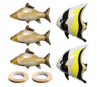 TYFGRT 3 Ballons De Carassin Et 2 Ballons De Poisson Faucille, Équipés De 2 Rubans Dorés, De Ballons De Poisson Simulés, De Ballons en Aluminium, De Ballons De Fête