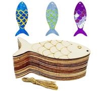 TYFGRT 40 Pièces De Copeaux De Bois en Forme De Poisson, 40 Pièces De Corde De Chanvre, Matériaux en Bois, Forme De Poisson, Décoration Créative DIY, Facile À Installer, Adaptée À L'Artisanat