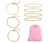 TYFGRT 7 Bracelets en Or, 1 Sac De Rangement De Bijoux, Bracelets en Or À Breloques pour Femmes, Décoration De Bracelet Empilable, Décoration D'Ensemble De Bijoux À Main, Accessoires Vestimentaires