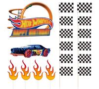 TYFGRT 8 Inserts De Gâteau De Course, 10 Inserts De Drapeau De Course, Décorations De Gâteau d'anniversaire pour Enfants, Ensemble De Décoration De Gâteau d'anniversaire