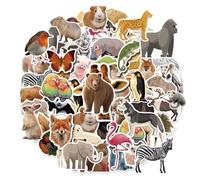 TYFGRT Lot de 50 Autocollants De La Série Zoo Aux Couleurs Vives, Motifs d'animaux Réalistes, Matériau Imperméable, Adaptés À La Décoration DIY, Faciles À Appliquer Et À Enlever.