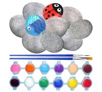 TYFGRT Pack De 10 Pierres À Peindre, 12 Couleurs Et 2 Pinceaux, Galets De Plage, Peinture Artisanale DIY, Galets Créatifs, Décoration en Pierre À Peindre