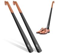 Tyga Chausse-pied en métal - Chausse-pied à manche long de 58 cm avec sangle en cuir pour homme, femme et enfant 58 cm, noir, 2, Noir , Large