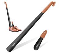 TYGA Lot de 2 chausse-pieds en métal (17 cm et 58 cm) avec poignée en cuir pour homme, femme et enfant - Poignée confortable - Facile à porter pour bottes, baskets, chaussures habillées