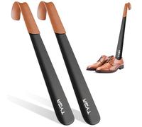 TYGA STORE Chausse-pied en métal - 42 cm de long manche, chausse-pied avec poignée en cuir, pour hommes, femmes et enfants, Noir , Large