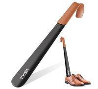 TYGA STORE Chausse-pied en métal - 42 cm de long manche, chausse-pied avec poignée en cuir, pour hommes, femmes et enfants, Noir , Large