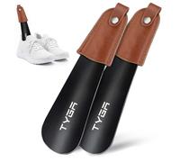 TYGA STORE Chausse-pied en métal - Chausse-pied court de 17 cm, petit chausse-pied avec poignée en cuir, pour hommes, femmes et enfants, Noir , Small