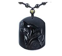 TYGJB Obsidienne Noire Sculpture tête de Loup obdidienne amulette Pendentif Jade Pendentif Collier Obsidienne bénédiction Pendentif Chanceux Bijoux en Jade