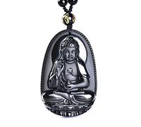 TYGJB Pendentif Obsidienne Bouddha Collier en Jade Noir pour Homme et Femmes Tranbordé Gommage