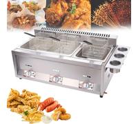 TYH Friteuse À Gaz Commerciale, Friteuse À Gaz Gpl De Comptoir, Double Réservoir, avec Friteuse À Copeaux en Acier Inoxydable 10lx3 avec Paniers Et Couvercle Amovibles, Puissance De Feu Réglable