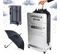 TYH Support Séchoir À Parapluies Mouillés, avec Bac À Eau Amovible, Essoreur De Parapluies, Support À Parapluies Double Couche Absorbant Leau De Pluie avec roulettes, Récupérateur Silver