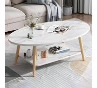 TYHAYJYK Table Basse en Bois de Style Nordique avec Plateau Ovale en marbre et étagère. Design créatif pour la Vie en Appartement. 39" L x 20" l x 17" H. Table d'appoint Moderne pour Le sal