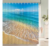 TYHKXAI Rideau de Douche 3D Motif Plage, océan, mer, Méditerranée, imperméable, décoration de Salle de Bain (133 x 220 cm/l x H)