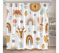 TYHKXAI Rideau de Douche à Motifs d'animaux de Dessin animé : Renard, Lion, cerf, Lapin, Fleurs d'automne, Plantes Rideau de Bain Enfant en Polyester (300 x 200 cm/L x H)