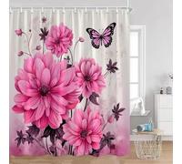 TYHKXAI Rideau de Douche à Motifs Floraux, Fleurs colorées, Papillons, Verdure, Plantes, décoration Naturelle pour Salle de Bain (175x190cm/LxH)