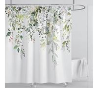 TYHKXAI Rideau de Douche en Tissu Eucalyptus Vert émeraude, Feuilles de Plantes aquarelles avec Ensemble de Rideaux de Douche Floraux avec Crochets 135x220cm/WxH