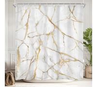 TYHKXAI Rideau de Douche imperméable en Polyester avec 12 Crochets, Rideau de Bain en Tissu imprimé marbre doré (150x190cm/LxH)