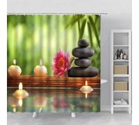 TYHKXAI Rideau de Douche Style Spa, Vert Bambou, Noir, Pierre, Blanc, Fleurs, décoration de Salle de Bain, Ensemble de Rideaux de Bain en Polyester, 137 x 203 cm (L x H)