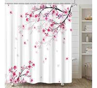 TYHKXAI Rideaux de Douche à Fleurs de Sakura Roses, cerisiers Japonais en Fleurs, Arbres, Jardin Rustique, Paysage, imprimé Floral, décoration de Salle de Bain 137x198cm/WxH