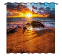 TYHKXAI Rideaux occultants Sunrise Sea Reef, Rideaux imprimés 3D Motif Plage et Littoral, Rideaux Thermiques isolants à œillets occultants 2 Panneaux (L x H / 2 x 130 x 265 cm)