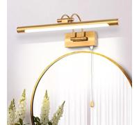 TYhogar Applique Murale LED Miroir Salle de Bain 40 cm 8 W 3000K Laiton Interrupteur à Tirette Bras Réglable IP44 Idéal pour Tableaux Vitrines ou Lecture