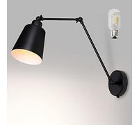 TYhogar Appliques Murales avec Interrupteur E27 Lampe de Lecture Noir 3000K | Applique Murale à Bras pivotant Intérieur vintage extensible Lumière Murale pour Chambre Cuisine Salon (Ampoule incluse)