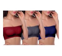 TYHONEYS Lot de 3 Soutien Gorge sans Bretelles Brassiere Femme Bandeau Invisible Push Up Sexy Maintien Fort Non/avec Rembourré sous-Vêtements sans Couture Rouge Gris foncé Marine XL
