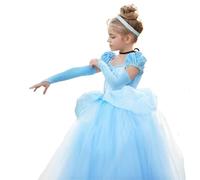 TYHTYM Déguisement Princesse Cinderella Fille Costume Cosplay Fête d'Anniversaire Halloween Noël Bleu Tulle Tutu Robe de Carnaval Soirée Partie pour Filles Enfant 10-11 Ans