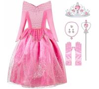 Tyidalin Déguisement Fille Belle au Bois Dormant Princesse Aurore Costume Robe Rose Enfant Anniversaire Halloween Carnaval Fête Noël Cosplay