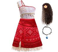 Tyidalin Deguisement Vaiana Fille Robe de Princesse Costume Enfant avec Perruque pour Fête d'anniversaire Halloween Carnaval