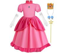 Tyidalin Peach Princesse Déguisement Robe pour Enfant Filles Super Costume Rose Mario avec Accessoires pour Halloween Carnaval Anniversaire