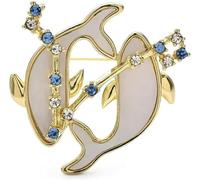TYIM7 3.4 * .2cm 2 Dolphins Shell Brooch Pins Blue Clear Animal Badge For Suit And Dress .AT7