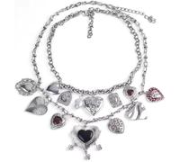 TYIM7 44+7cm Vintage Punk Hearts Necklaces Pendants Women Indian Retro Metal Chain Links Necklace .AT7